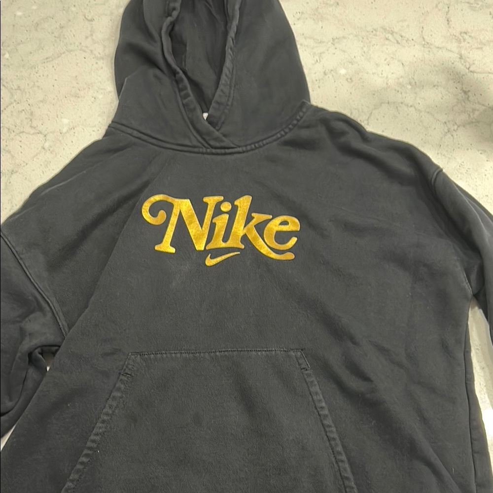 Nike Black and Gold Sweater with Retro Logo